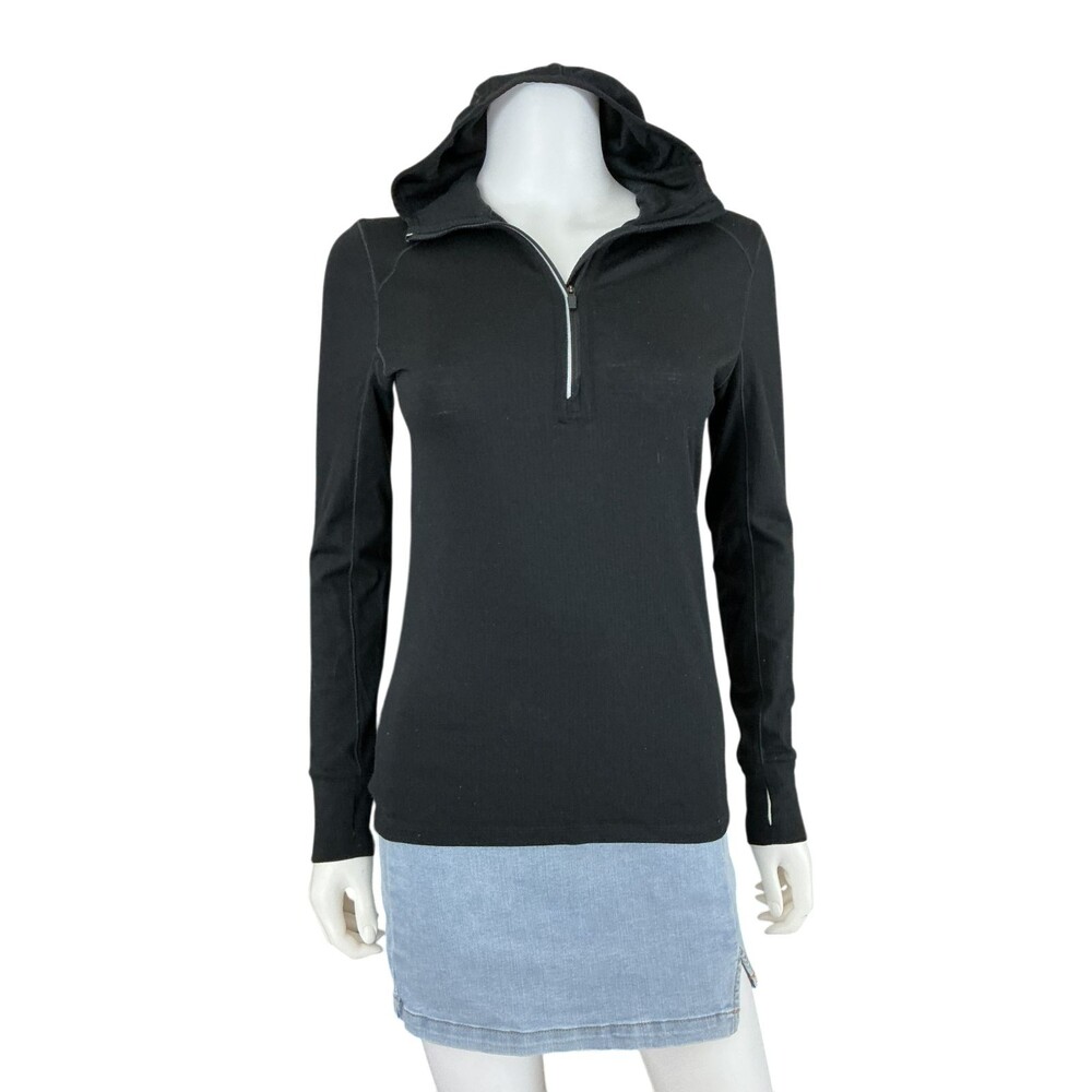 Icebreaker Merino GT Hooded Jacket Womens XS Full Zip Thumbhole Black Base Layer
